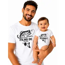 Kit Tal Pai Tal Filho Body e Camiseta Papai Filho de Peixe Peixinho É