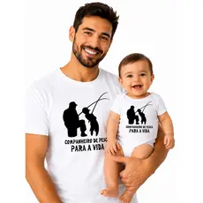 Kit Tal Pai Tal Filho Body e Camiseta Companheiro de Pesca