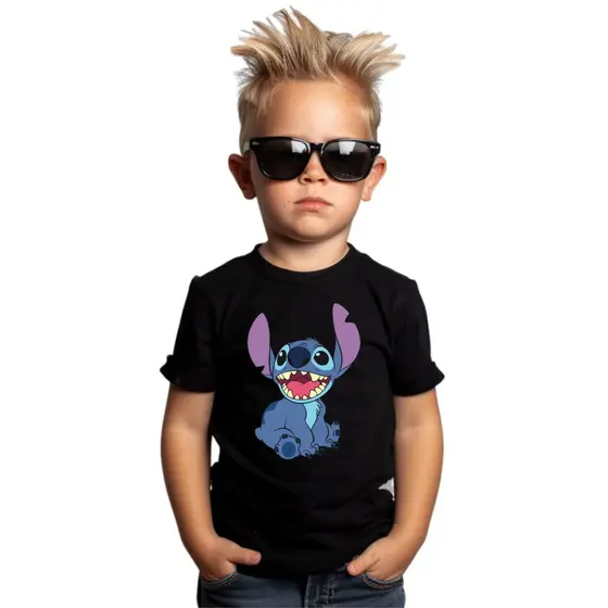 Camiseta Infantil 100% Algodão Prime Personalizada Stitch Pernalonga Tom e Jerry Donald