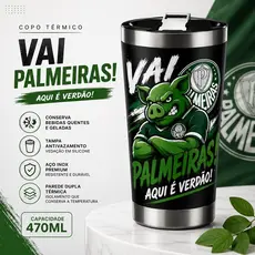 Copo Térmico Torcidas  470ml Inox Parede Dupla Tampa Antivazamento Bebidas Quentes e Frias