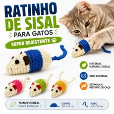 Ratinho de Sisal para Gatos Brinquedo Interativo Anti Estresse Estimula Instinto de Caça