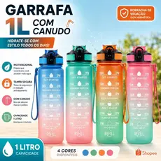 Garrafa de Água 1 Litro Com Canudo Squeeze Academia Fitness Motivacional Tie Dye Tampa com Trava