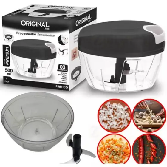 Processador de Alimentos Manual Original Line com 3 Lâminas Inox e Dispenser
