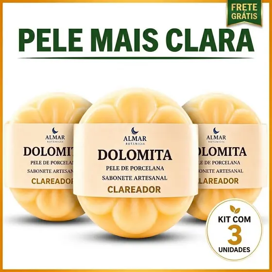 Kit 3 Sabonetes Clareadores Dolomita | Pele de Porcelana | Artesanal Facial e Corporal