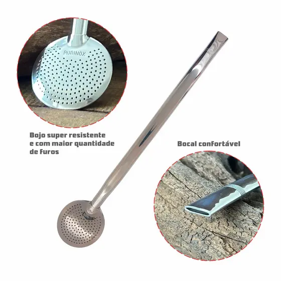 Bomba de Chimarrão e Tereré Aço Inox chata 24cm para cuia grande Personalizada