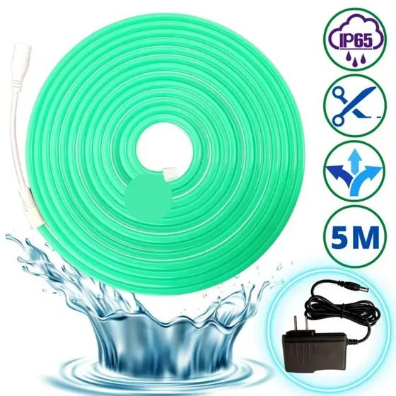 Fita Led verde neon 5m 12v com fonte 2A de alimentação inclusa fita led verde para decoração de jardins carros casas