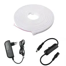 Fita Led Neon 5m Branca Fria 12v Com Fonte 2A e Interruptor P4