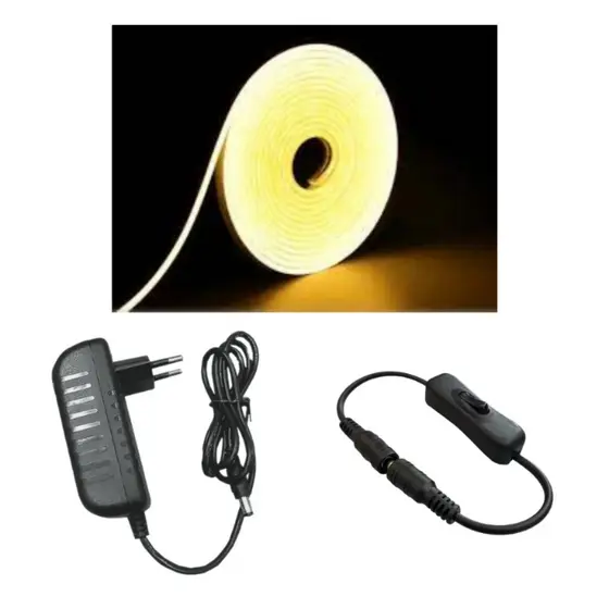 Fita Led Neon 2 Metros Branca Quente 12v Com Fonte 2A e Interruptor P4