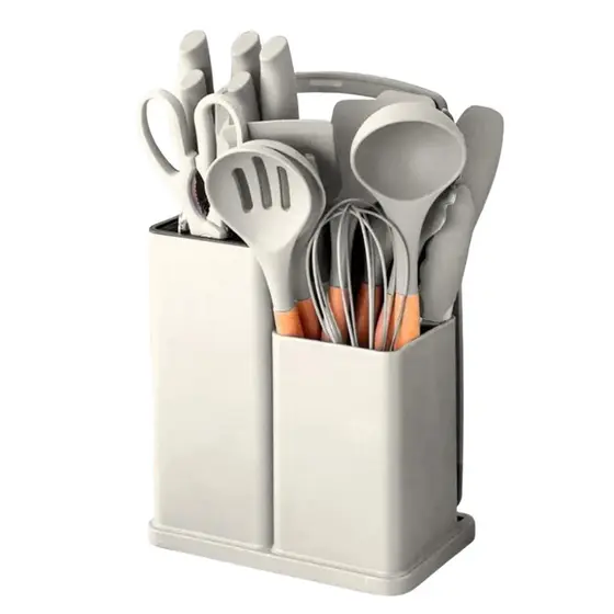 Kit Completo Jogo de Cozinha Luxo 19 Peças Com Tábua em Silicone Espátula Faca Tesoura Utensílios