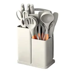 Kit Completo Jogo de Cozinha Luxo 19 Peças Com Tábua em Silicone Espátula Faca Tesoura Utensílios