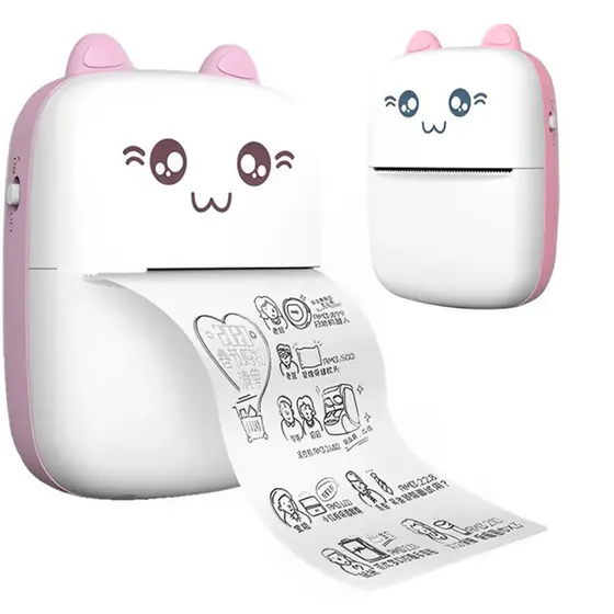 ROSA CLARO E BRANCO - Mini Impressora Termica Portatil Gatinho