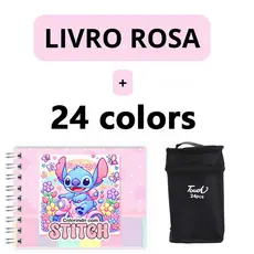 Kit Livro Colorir LIL. STI. 50 Folhas (Rosa) + 24 Canetas Ponta Dupla