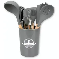 Kit Utensílios de Cozinha Com 5/12 Peças em Silicone com Cabo de Madeira Completo