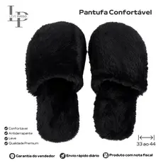 Pantufa Chinelo Pelúcia Preto Leve Passos Feminina Masculina Confortável Quentinha