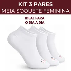 Kit 3 Pares Meia Soquete Feminina Branca Confortável 33-38 Rafa Parize