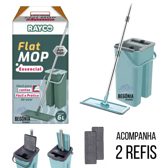 Mop Limpeza Profissional Mop Flat Rodo de Limpeza Esfregão Limpeza Mobi com 2 Refis