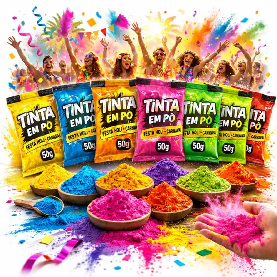 08 Pct Tinta Em Pó 50 Gramas - Holi Party Festas das Cores