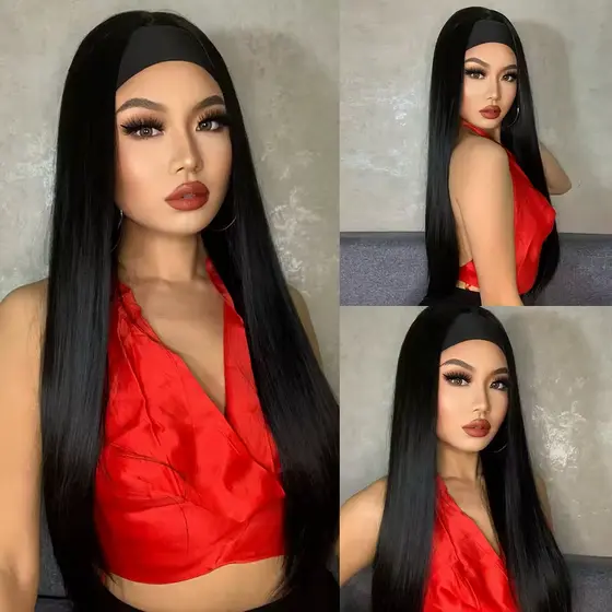 Wig Preta Lisa 70 cm Acompanha Faixa Fibra Futura
