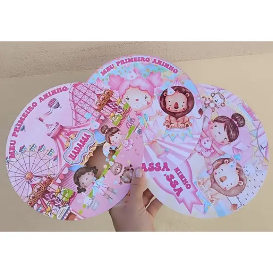 Kit 15/ 20/ 30/ 50 unidades Sousplat circo rosa - Festa Personalizado Papel Fotográfico 230g Resistente – Luxo lembranci