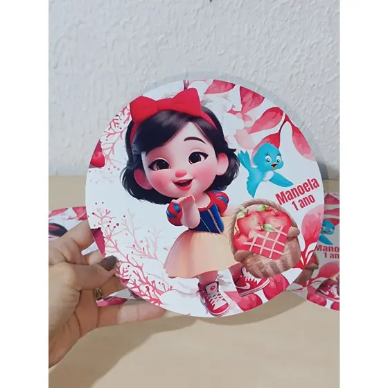 Kit 15/ 20/ 30/ 50 unidades de Sousplat Branca de Neve Festa Personalizado Papel Fotográfico 230g Resistente