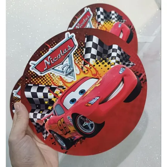 Kit 60/ 80/ 100/ 120/ 140/ 160 und. de Sousplat Suporte p Pratos de Entrada, Sobremesa e Café/ Carros/ Relâmpago McQueen
