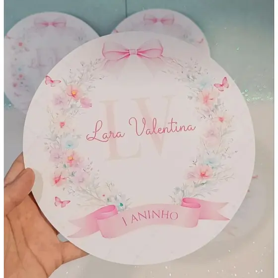 Kit 15/20/30/40/50 Sousplat para mesa de Festa Personalizado em Papel Fotográfico 230g Resistente – Floral / Borboleta