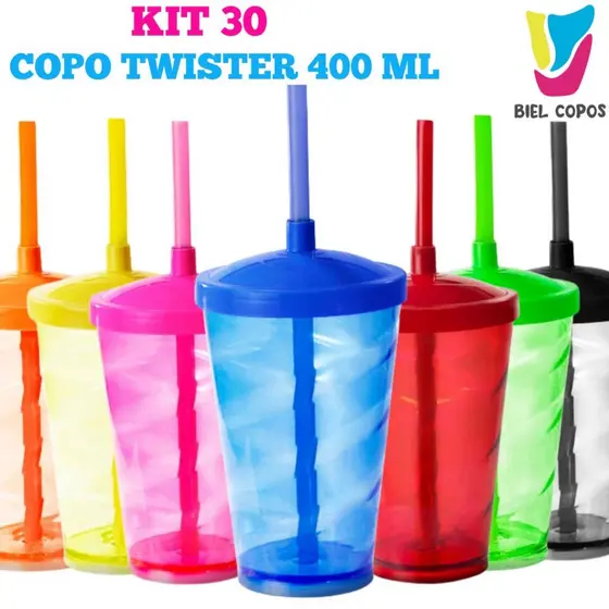 Kit 30 Copo Twister 400 mL - Festa Infantil - Decoração- Artigos de Festa