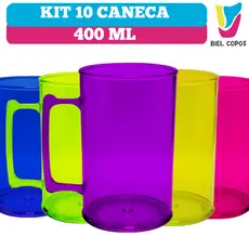 Kit 10 Caneca de acrílico 400 ML- Cores diversas