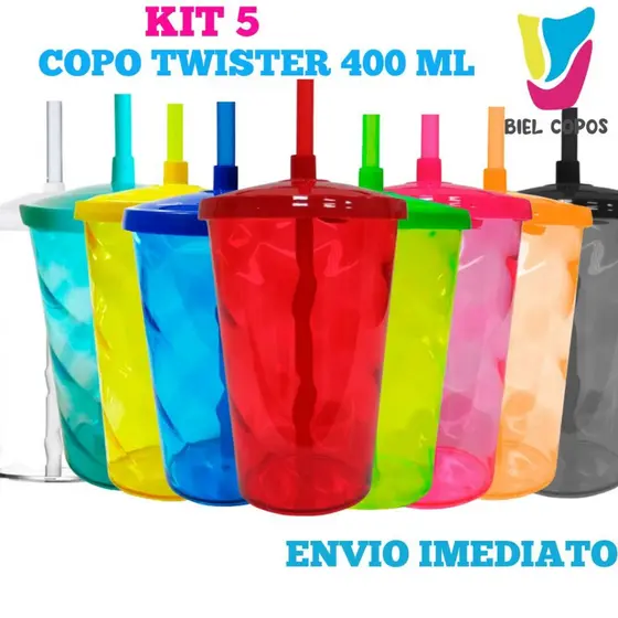 Kit 5 Copo Twister 400 mL - Festa Infantil - Decoração- Artigos de Festa- Decoração