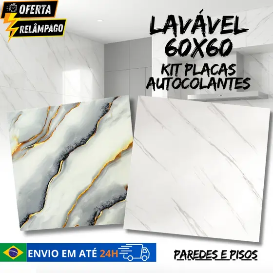 KIT 5 e 10 Placas 3d Adesiva de Parede 60cmX60cm Lavável Grande Revestimento Piso Autocolante Mármore Banheiro Cozinha