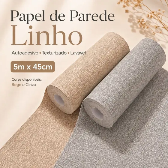 Papel De Parede Linho Texturizado Adesivo Autocolante 3D 5MX45CM Lavável Nude Bege Cinza Decoração Quarto Sala Cozinha