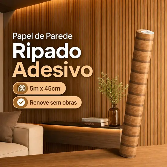 Papel de Parede Adesivo Madeirado Ripado 3d Texturizado Autocolante 5 Metros Quarto Sala Envelopamento Móveis