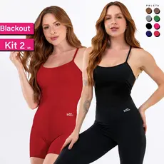 Kit Macaquinho Fitness Feminino + Macacão Costa Nua Blackout Alcinha Zero Transparência Academia