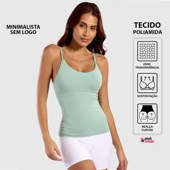 Regata Alça Fina Fitness Minimalista Sem Logo Blusa Feminino Liso Poliamida Slim Camiseta Academia Revenda