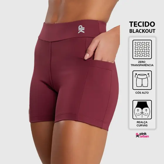Short Fitness Feminino Bolso Cintura Alta Meia Coxa Balance Blackout Zero Transparência