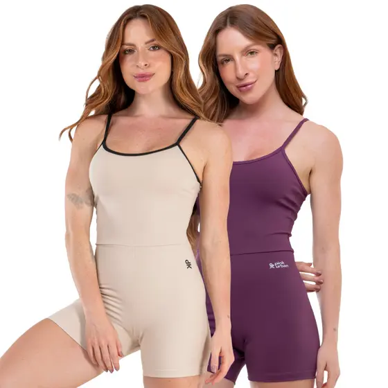 Kit 2 Macaquinhos Fitness Poliamida Premium Zero Transparência Alcinha Slim Fit Academia