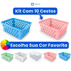 Kit 10 Cestos Organizadores Multiuso Diversas Cores 16x12x6Cm