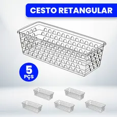 Kit Com 5 Cestos Organizador Multiuso 28x11x8cm Transparente