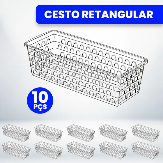 Kit 10 Cestos Organizador Multiuso 28x11x8cm Transparente