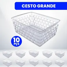 Kit com 10 Cestos Organizadores Multiuso 24x17x7,5cm Grande Transparente