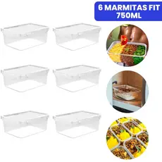 Kit 6 Potes Marmita Fit 750ML Retangular Com Tampa 4 Travas Jogo de Potes Livres de BPA
