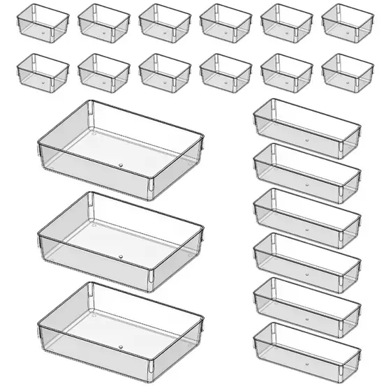 Kit Organizadores Acrílico Cristal Modular Para Geladeiras Gavetas Armários e Maquiagens