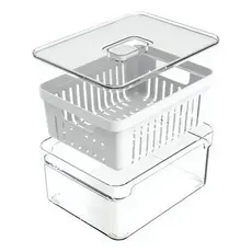 Kit 1, 2 ou 4 Unidades Pote para Organizar Geladeira 2,2L Acrílico Transparente Cesto Sem BPA Para Drenagem Trava Fresh