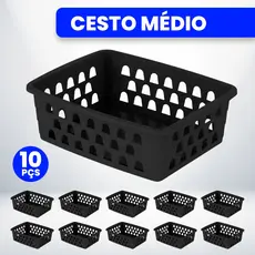Kit com 10 Cestos Organizadores Multiuso 20x15,5x6,5 Médio Preto