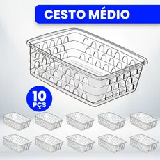 Kit com 10 Cestos Organizadores Multiuso 20x15,5x6,5 Médio Transparente