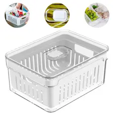 1 Organizador Geladeira 2,2L  Acrílico Transparente Cesto Drenagem Sem BPA Tampa Trava Fresh Frutas Legumes Verduras