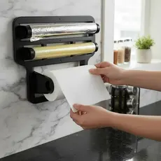 Suporte Triplo Porta Papel Toalha Aluminio Rolos Para Cozinha 4 em 1