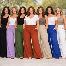 Calça Pantalona Plus Size Duna Feminina Com Elástico Na Cintura Costura Reforçada