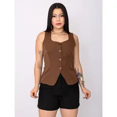 Colete Feminino Alfaiataria Alça Larga Gola Quadrada detalhe aberto na frente