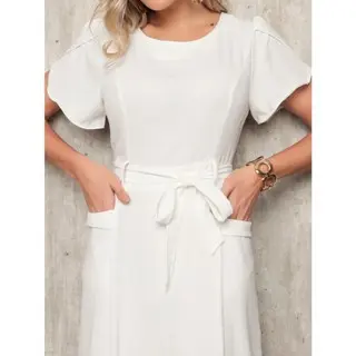 Vestido Midi Femininocom manga Bolso e cinto - Duna